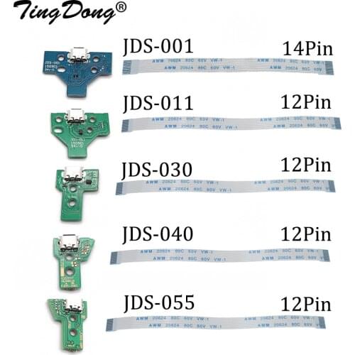 TingDong For PS4 Controller Micro USB Charging Board Port Socket jack Dock 12Pin 14Pin JDS 001 011 030 040 055 Connector Cable