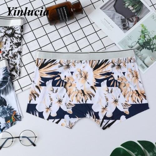 Animal Flower Pattern Men Ice Silk Thin Briefs Boxer Shorts Panties Breathable Summer Cool Comfortable Soft Moisture Absorption