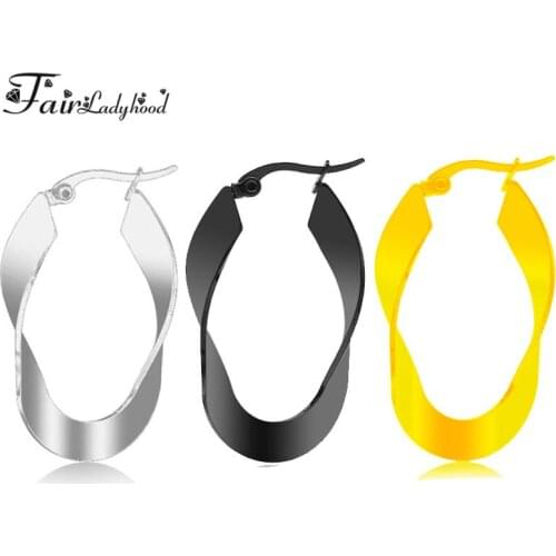 FairLadyHood Gold Color Geometric Hoop Earrings for Women Fashion Jewelry Stainless Steel Big Hoop Earrings Brincos Bijoux