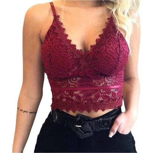 Lace Embossed Women Vest Crop Sexy V-Neck Simple Female Underwear Breathable Elastic Adjustable Sport Fashion Ladies Camisole