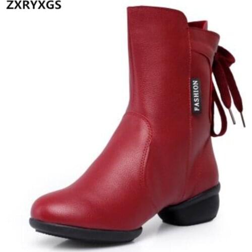 ZXRYXGS Brand Shoes Woman In-tube Boots New Fashion Autumn Winter Boots Soft Comfort Dance Shoes Cow Leather Boots women boots