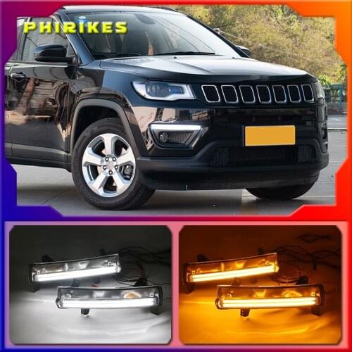 1 Pair For Jeep Compass 2017 2018 2019 LED DRL Daytime Running Light Daylight Waterproof yellow Signal lamp
