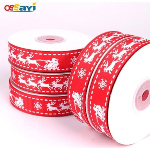 1Roll 9M*2cm Christmas Ribbon Grosgrain for Decoration Xmas Gifts Box Wrapping Ribbon Reindeer Printing Satin Ribbon Handicrafts