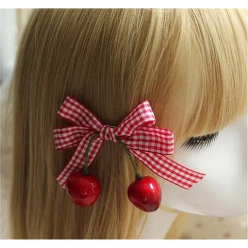 1pcs Mori Girl Sweet Japanese Lolita Kawaii Bow cherry Hairpin Headwear Womens Princess Hair Accessories Side Clip B840