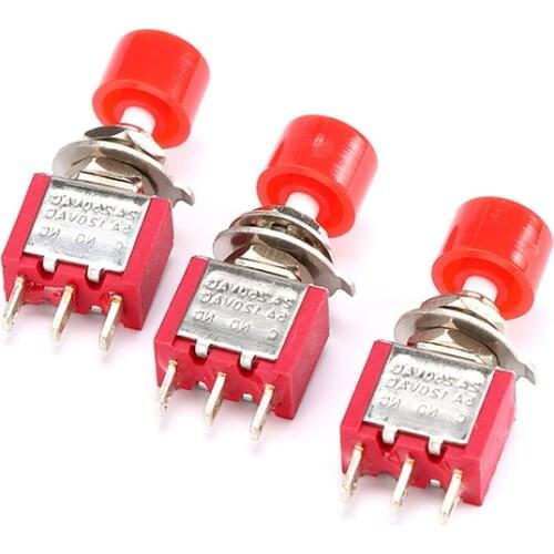 10pcs/lot PS-102 202 Push button switch Self-reset with Red Round button Cap 2A 250V AC power switch 3 Pin 6 Pin Mini Momentary