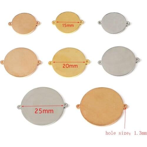 100% Stainless Steel Blank Circle Charm 2 Hole Connector For Bracelet Round Metal Tag Mirror Polished 20pcs