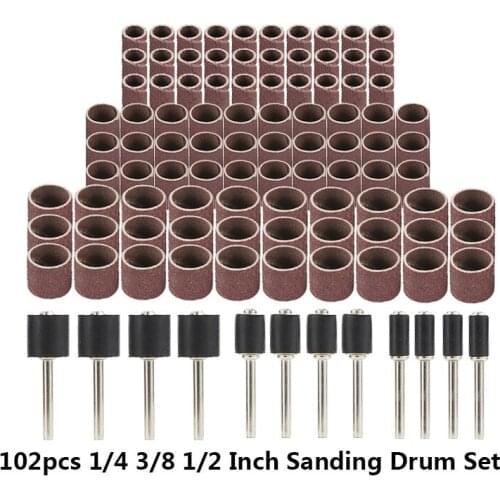 102pcs 1/4 3/8 1/2 Inch Sanding Bands For Nail Dremel Accessories Sanding Drum Set With Sanding Mandrels