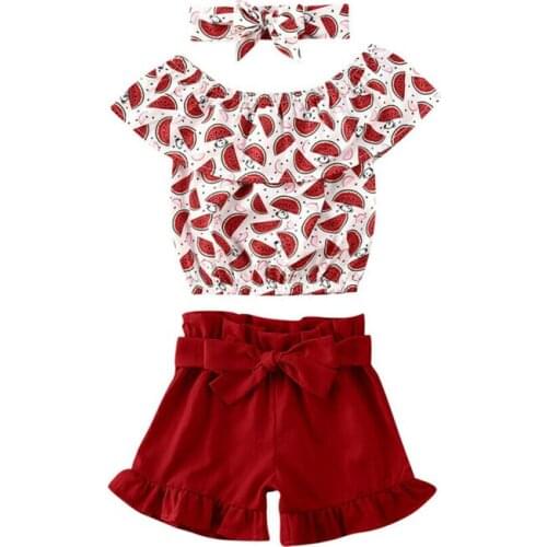 2020 Summer Toddler kids Baby Girl Watermelon Print Ruffle Tops T-Shirt Short Pants Lovely Fashion Outfits Clothes 0-4T