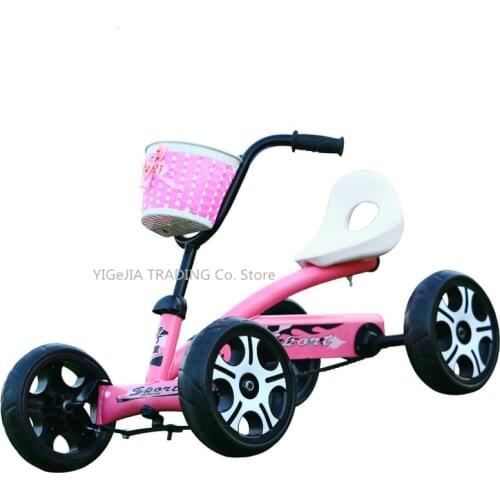 4 Wheeled Go Kart For Younger Children, Kids Pedal Go-Karts with EVA Wheels, Adjustable Seat, Front Basket