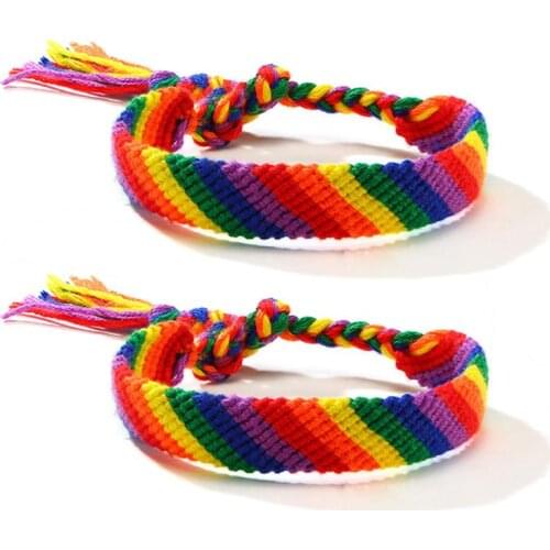 667E 2Pcs Rainbow Gay & Lesbian Love Pride Braided Macrame Bracelet Lover Wristband
