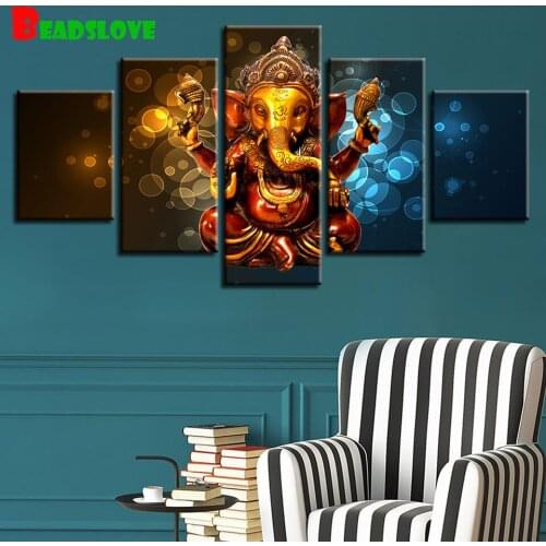Diamond mosaic 5 Piece Elephant Trunk God Ganesha 5d diy diamond painting Embroidery Full Square drill 3d cross stitch