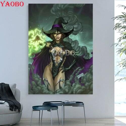 NEW DIY Diamond Embroidery Halloween Witch Diamond Painting Cross Stitch Mosaic Full Square Diamond Sets Unfinish Decorative