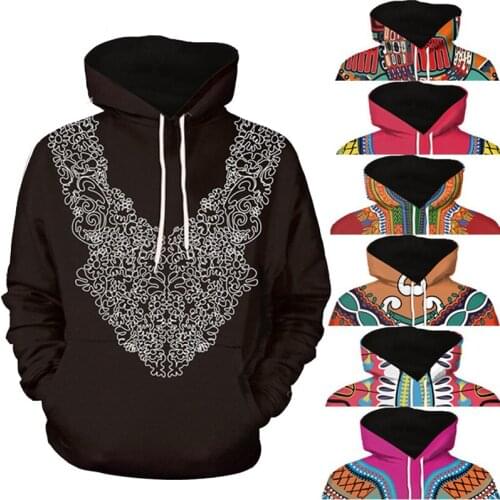 Spandex Bazin Riche Traditional Tribal Pattern African Hoodie Dashiki Pullover 3D Print Africa Clothe Red Yellow Black Orange