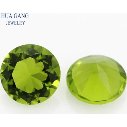 Free Shipping Size 2.5-12mm Color Peridot Glass Round Shape Machine Cut Loose Glass Stones Synthetic Gems For Jewelry