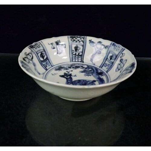 Blue and White Porcelain Deer Pattern Big Bowl Ceramics Chinaware