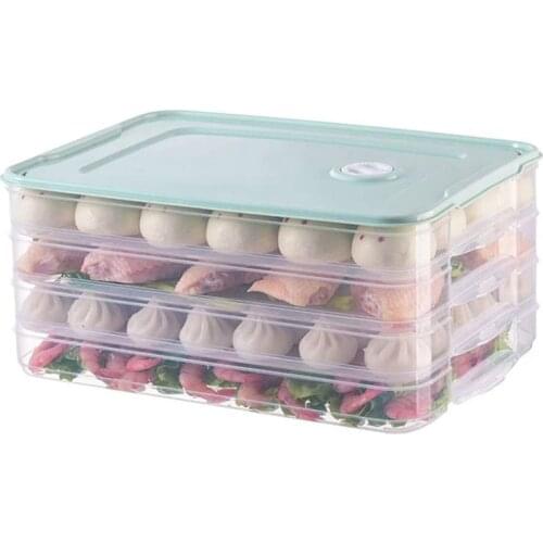 Four Layer Dumpling Boxes Storage Tray Food Container Box to Keep Freeze Dumpling Storage Plastic Boxes Cool,Green