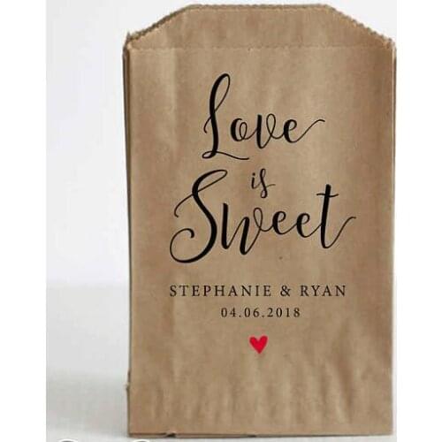 Custom love is sweet popcorn candy Buffet treat bags BIRTHDAY Wedding Bridal baby Shower Bakery Cookie gift Favors pouches