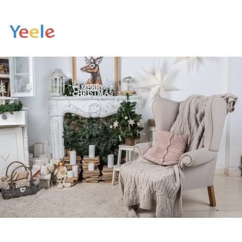 Christmas Decoration Fireplace Chair Carpet Candle Deer Backdrop Photography Custom Photographic Background For Photo Studio