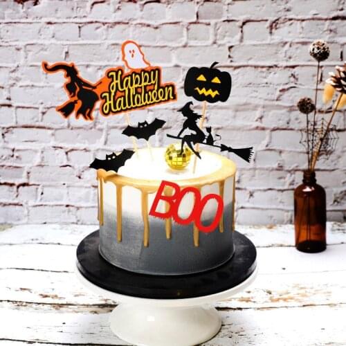 Halloween Paper Cake Topper Decoration Cutout Ghost Witch Pumpkin Bat Witch Cake Insert Party Party Funny Decorations