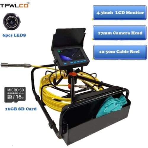 4.3inch IP68 Waterproof Snake Video Camera System Support DVR Recording 17mm CCTV Security Camera 10-50m Cable 8500mA Battery