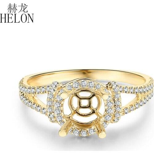 HELON Round 6mm Solid 10k Yellow Gold Natural Diamond Semi Mount Setting Engagement Ring Women Trendy Fine Jewelry Gift