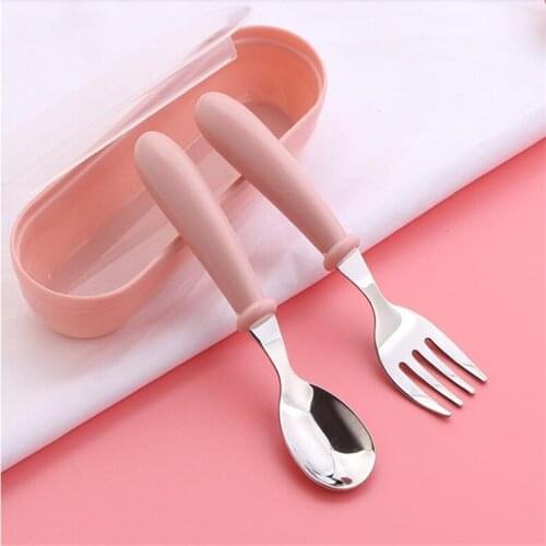 3PCS Cute Cartoon Stainless Steel Children Tableware Set Portable Fork Teaspoon Cutlery Kids Training Cutlery Sets Box
