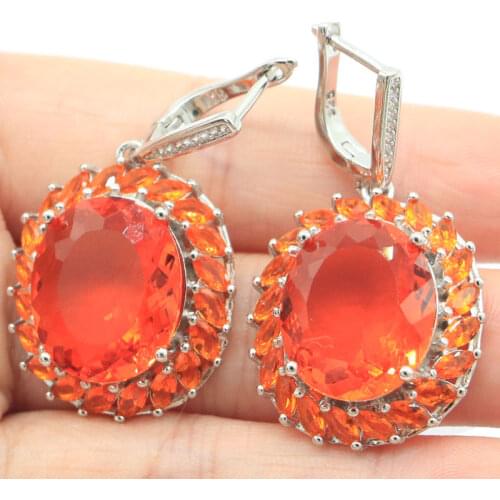 40x16mm Lovely Jewelry Set Water Drop Created Green Peridot Pink Kunzite CZ Silver Earrings for Women Silver Wedding Wholesale