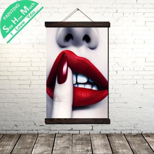 Linda Red Lips Red Nails Scroll Painting Canvas Vintage Poster and Prints Wall Art Pictures Bedroom Farmhouse Decoration