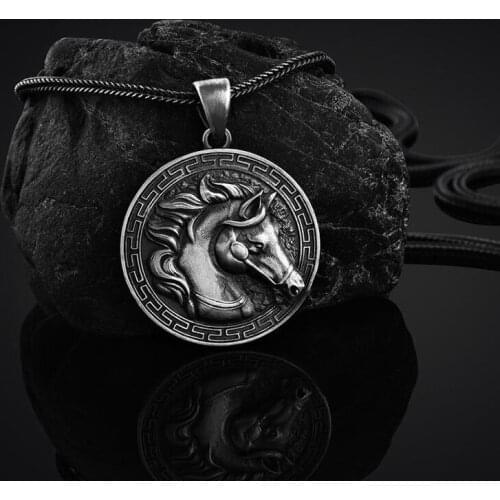 Greek horse head round Pendants and necklaces mens retro sweater Man chain ​European and American hip hop Jewelry on the neck