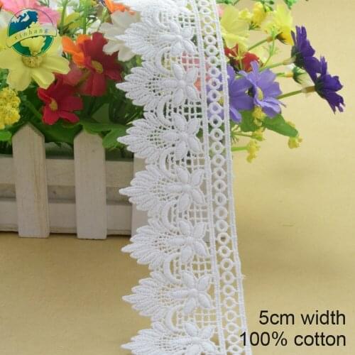 10yards 5cm white 100% cotton embroidery lace french lace ribbon fabric guipure diy trims warp knitting sewing Accessories#3269