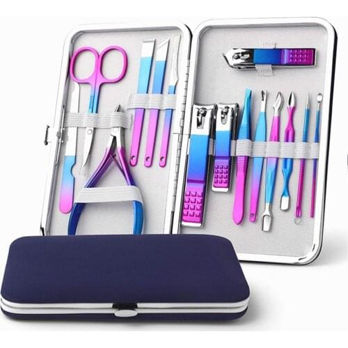 Manicure Set Professional Nail Clippers Kit 15pcs Coloful Stainless Steel Pedicure Kit With Travel Case For Women & Men