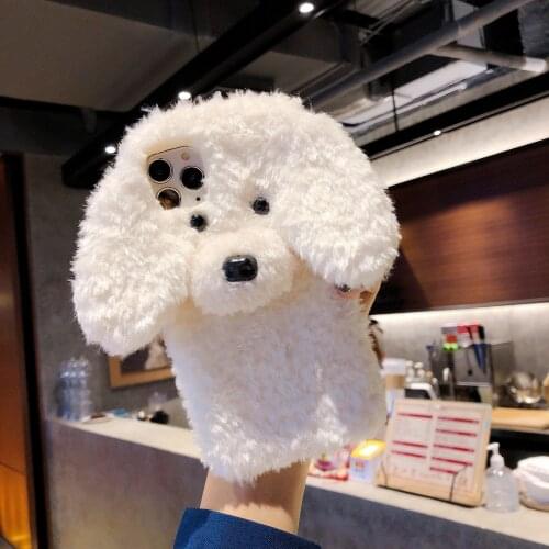 Fur Case for Huawei Nova 3 3i 4 4e 5T Y5 Prime 2018 Y6 Y7 Y9 2019 Y8P Y5P Honor 8A 8X 8S 9A 9C 9X Lite 9S Cute Fluffy Dog Cover