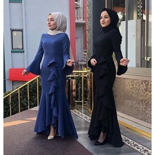 Muslim Maxi Dress Flounce Abaya Inner Full-length Long Robe Gowns Tunic Vestido Jilbab Jalabiya Middle East Ramadan Arab Islamic