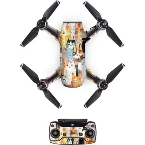 Cat Style Decal PVC Skin Sticker For DJI Spark Drone + Remote Controllers + 3 Batteries Protection Film Cover