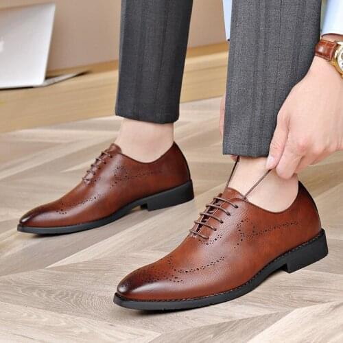 Brogue Men Casual Dress Shoes Oxford Artificial Leather Formal Shoes for Male Party Dinner British Footwear