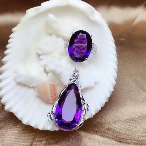 Shilovem 925 sterling silver Piezoelectricity amethyst Rings pendants fine Jewelry send necklace new wedding mtzj1318z13250agz