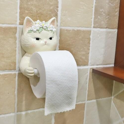 Kitten bathroom roll paper tube tissue box toilet wash towel rack cute toilet paper rack creative hanging free punch CL90101