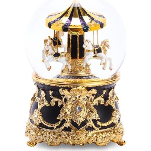 Transparent Movement Glass Music Box Gold Antique Carousel Musical Crystal Snowball Melody Caja Musical Birthday Gift EH50MB