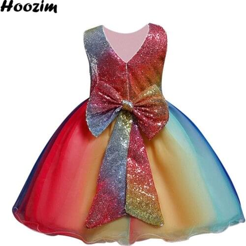 Luxury Gradient Color Glitter Sequin Gala And Soiree Dress Girls 12M To 6 Years Rainbow Tulle Brithday And Homecoming Dresses