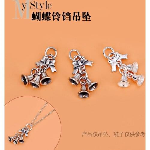 Jewelry DIY accessories 925 pure silver bow Bell Christmas Pendant Jewelry Necklace Necklace material bag