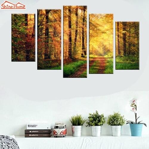 ShineHome-5pc Large Canvas Oil Prints Painting Printing on Canvas Picture Wall Living Room TV Background Walls Art with Framed