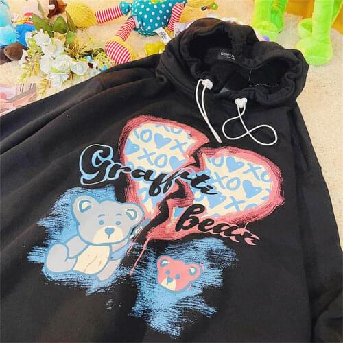 Fun Bears Graphic Anime Hoodie Sweatshirts Fashion Teens Clothes 2021 Womens Winter Tops Streetwear Oversized Harajuku Pullovers