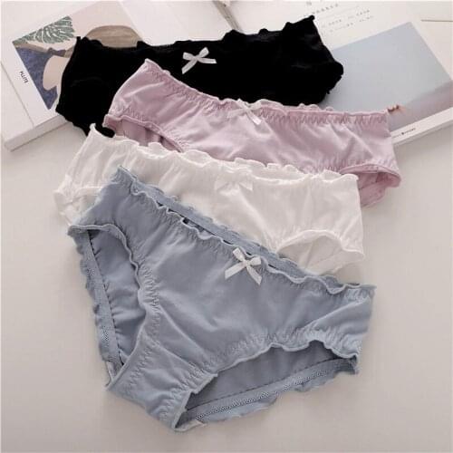 Japanese Girls Cotton Underwear Sweet Ruffles Lady Low Waist Thin Briefs Antibacterial Female Underpants