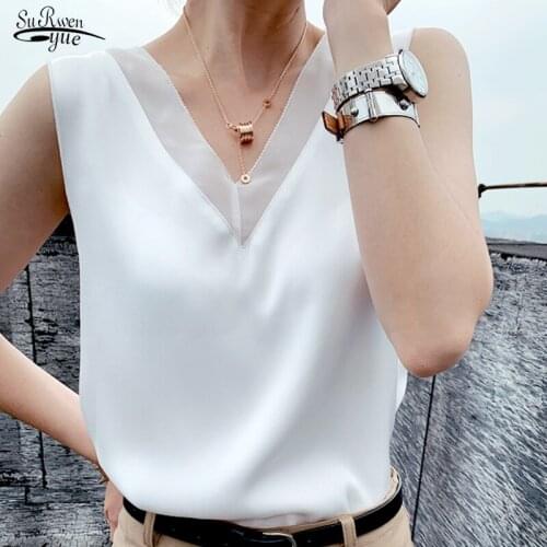 2021 Summer Vintage Office Satin Silk Blouse Elegant Tunic Plus Size Women Black Blouse Basic Chiffon Tops Shirt for Women 13573