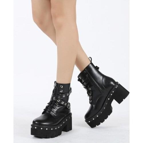 Punk Platform Women Ankle Boots Womens Motorcycle Boot Fashion Ladies Chunky Platform Shoes Demonia boots plus big size 43
