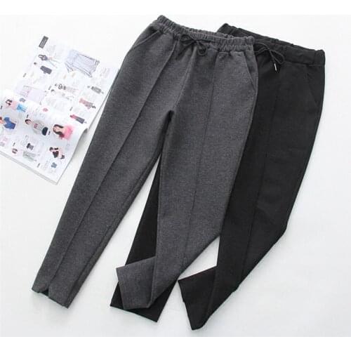 Autumn Winter Women Ankle-Length Pant New Warm Thick Woolen Harem Pants Female Elastic Waist Trousers Loose Casual Pant AB693