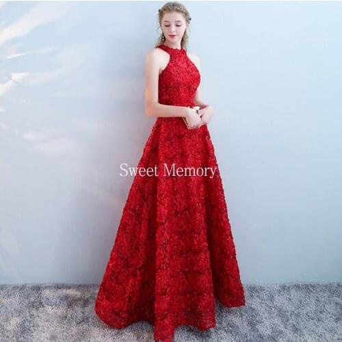 2021 Custom Made Red Khaki Halter Long Evening Dresses Women Formal Gown Sweet Memory Girls Floor Length Wedding Party Dress