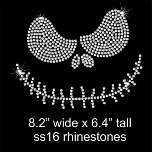 2pc/lot Skull face iron on rhinestone TRANSFER Nightmare applique patch hot fix rhinestone transfer motifs for shirt