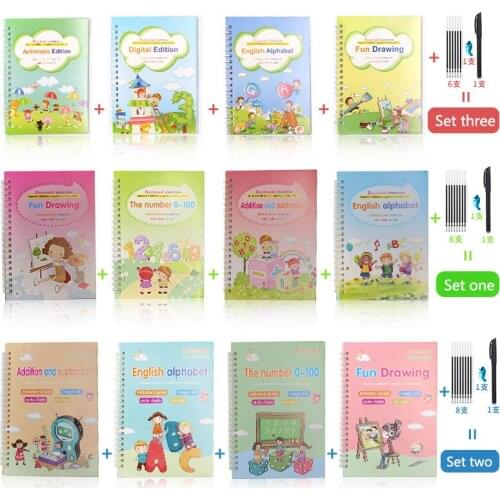4 Books Reusable Copybook For Calligraphy Learn Alphabet Painting Arithmetic Math Children Handwriting Practice Books Baby Toys