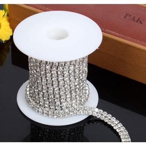 5 yards A Grade Glass Shiny 2 Rows Lines Close Rhinestone Chain Trim 6mm Width